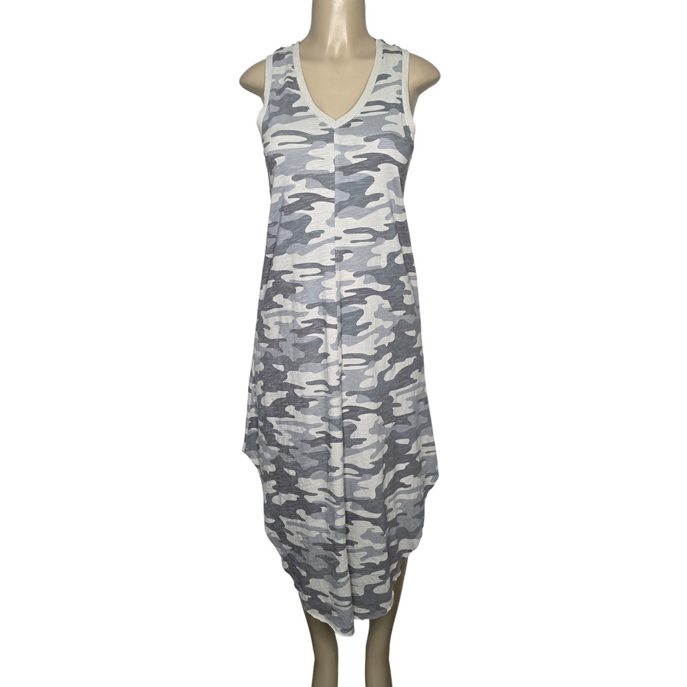 Z Supply Dress Womens XS Grey Camo Slub Cotton High Low Midi Sleeveless Military